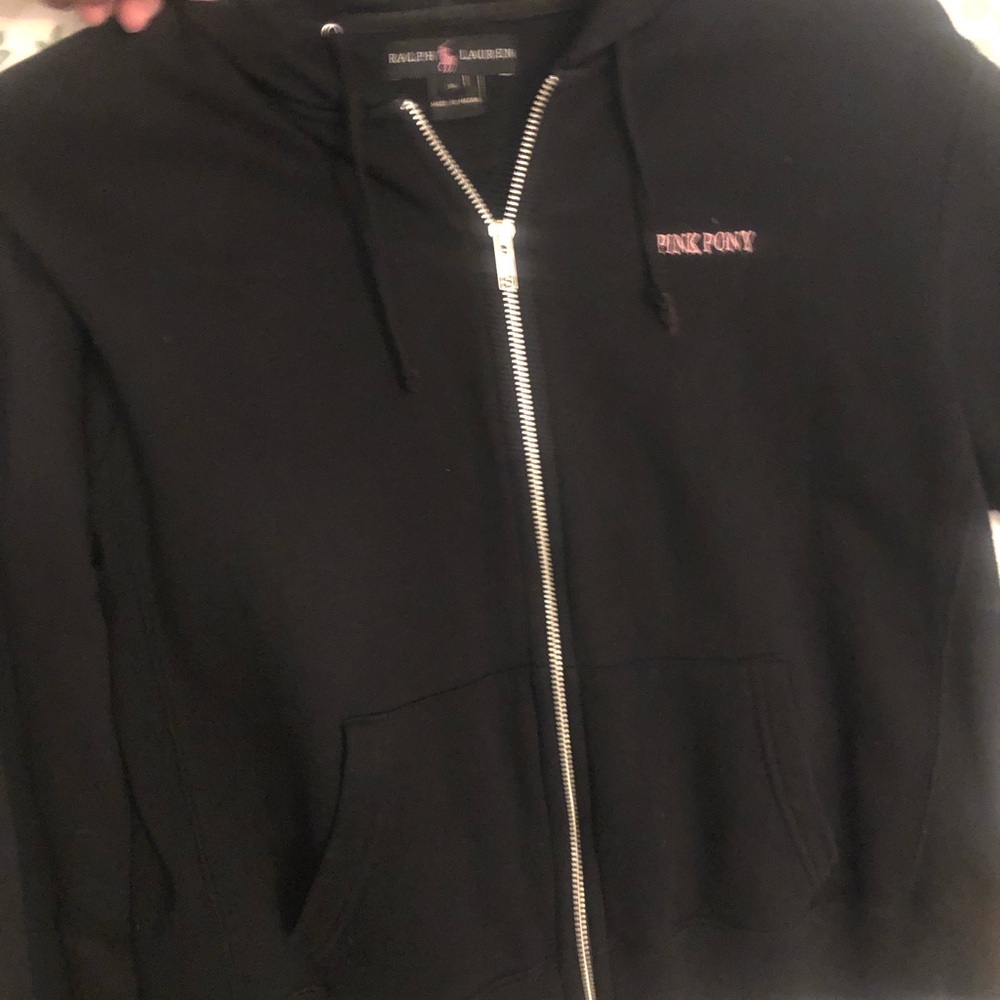 Ralph Lauren Black Zip Front Pink Pony Hoodie